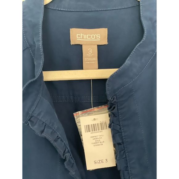 Chico's 3 Navy Open Ruffle Hem Blazer Jacket US XL/16 NEW Timeless Career D92 - Picture 12 of 14